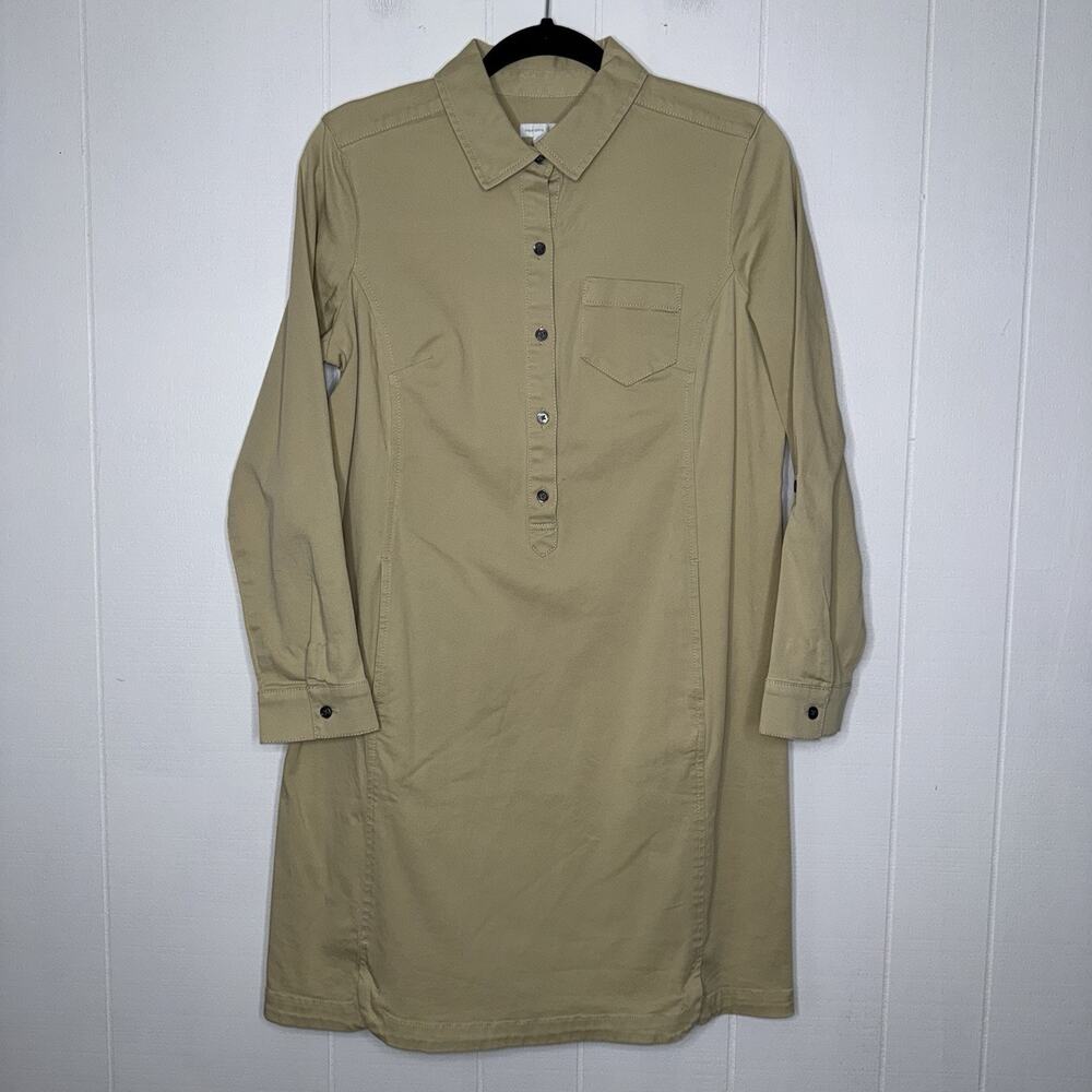 J. Jill Women’s Live In Chino Shirt Dress Khaki Long Sleeve Size 10P NWT